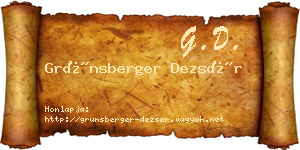 Grünsberger Dezsér névjegykártya